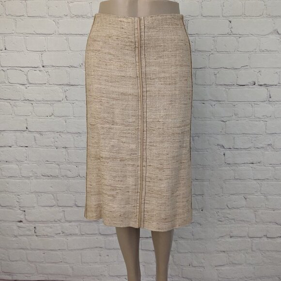 ST JOHN COUTURE Almond Multi sz 16 Raw Silk Skirt NWT - Picture 1 of 9